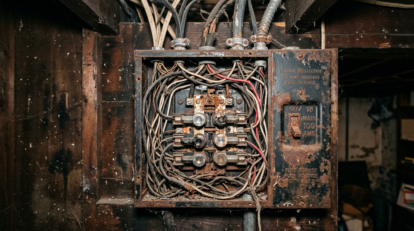 Outdated Dangerous Fuse Box Before Replacement